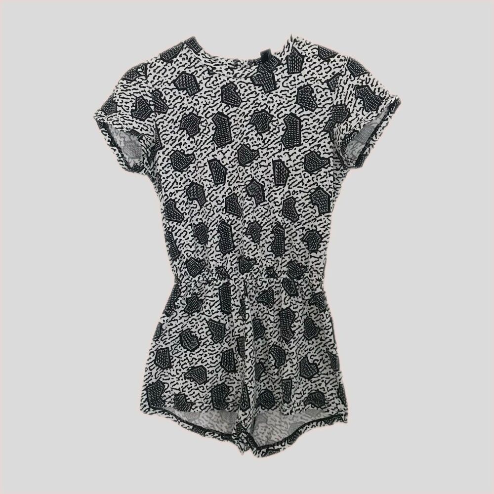 Nathalie Du Pasquier American Apparel Black White Abstract Cotton Romper XS S